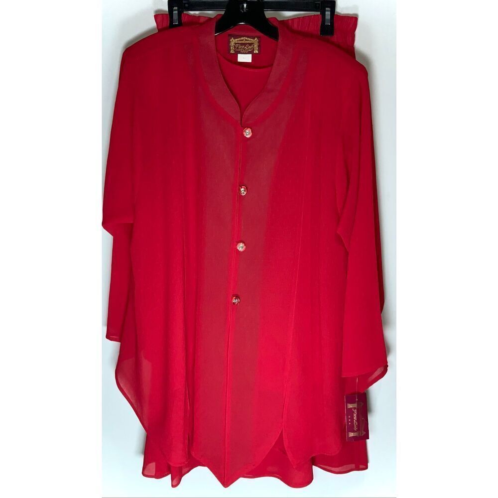 First Lady red vintage 90s skirt suit set size Large